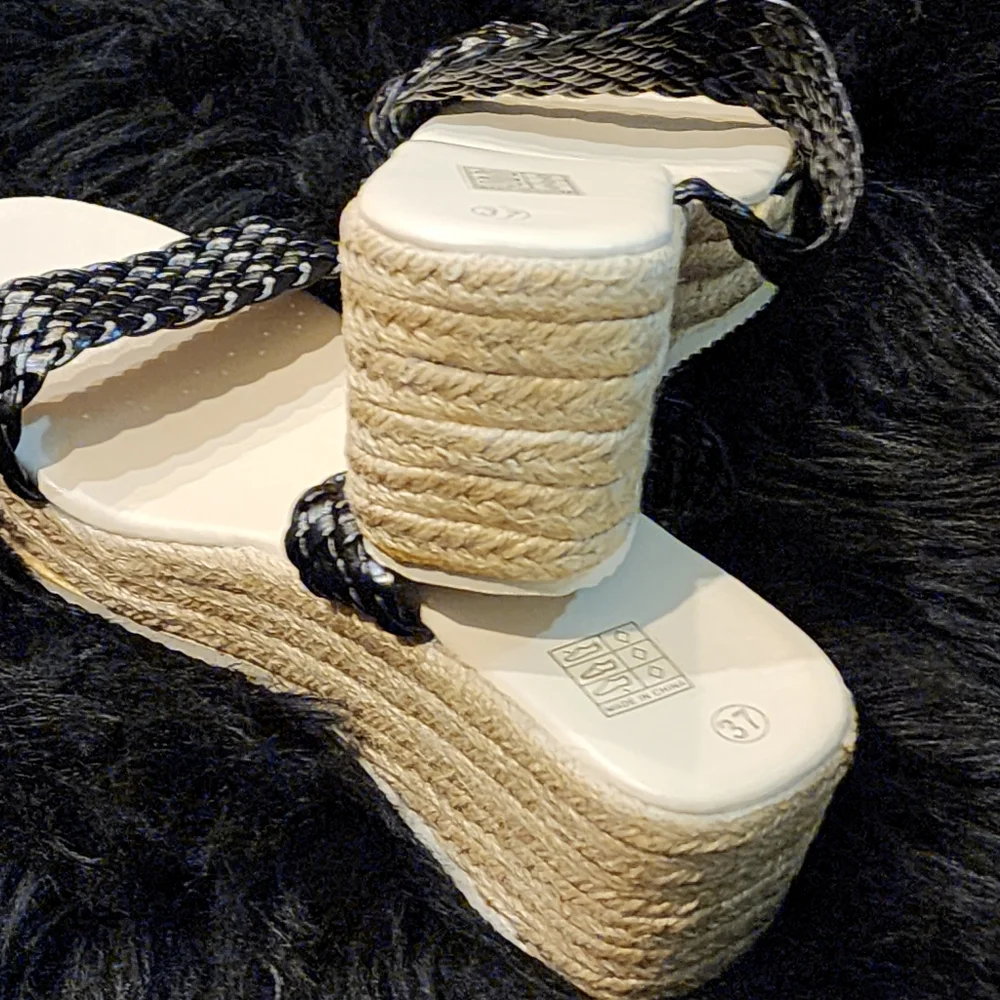 NEW Black Classic Wedge Slipon Sandals Women's Size 6.5 (37) - Picture 8 of 12